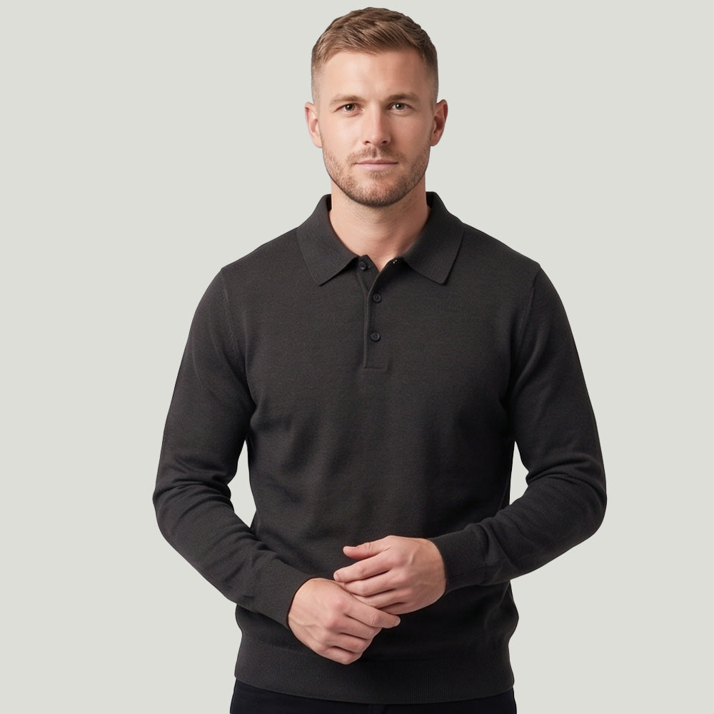 Style 128Men’s – Long Sleeve Knit Polo Sweater Wholesale Factory Direct