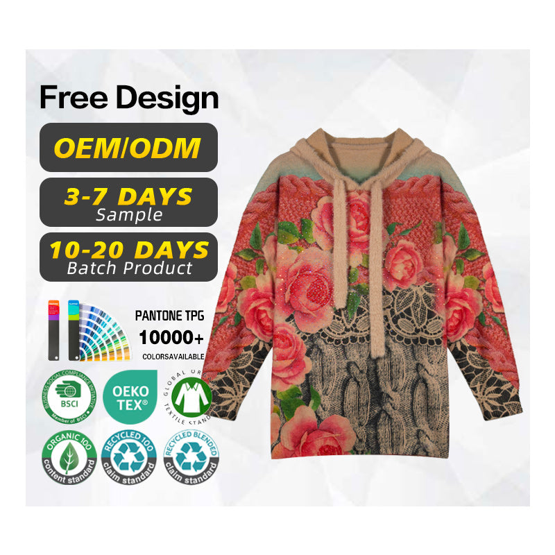 Women's Floral Pattern Wool Pullover Sweater | Factory Direct Wholesale