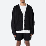 Load image into Gallery viewer, Custom OEM &amp; ODM Men Two Piece Short Set Sweater Fuzzy Long Sleeve Cardigan Knitted Shorts Knitwear Men Mohair Set
