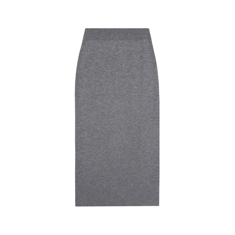 Gray Lapel Long Sleeve Knit Sweater Wool