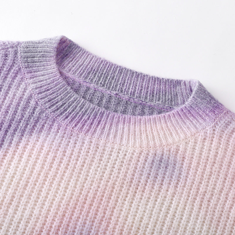 Purple Round Neck Long Sleeve Sweater Wool