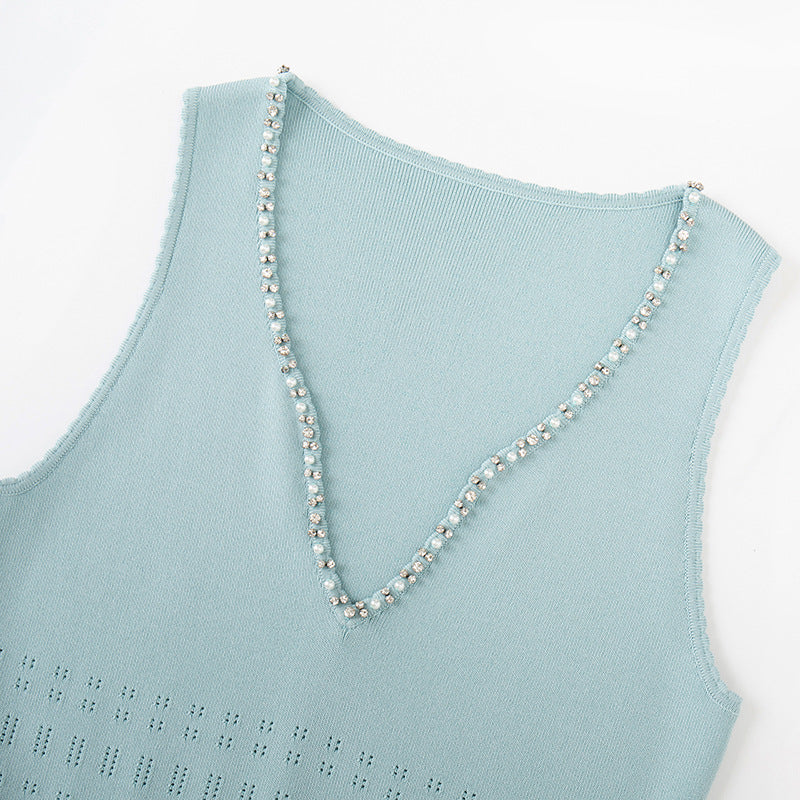 Blue V Neck Sleeveless