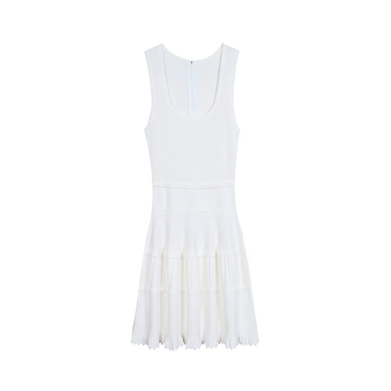 White Round Neck Sleeveless Knit Dress