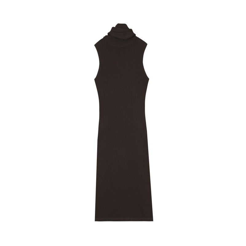 Red High Neck Sleeveless Knit Dress Wool