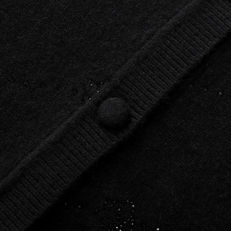 Women's Custom Black Round Neck Long Sleeve Wool Knit Sweater | OEM/ODM Knitwear Manufacturer