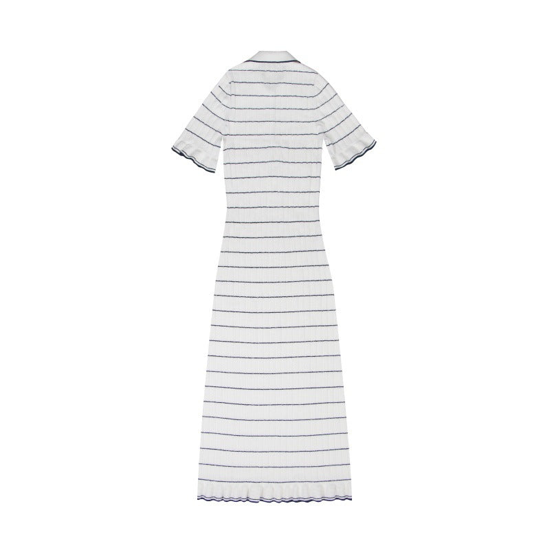 Women's Custom White Lapel Short Sleeve Knit Dress | OEM/ODM Knitwear Manufacturer