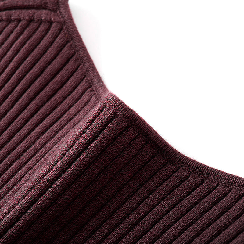 Women's Custom Burgundy V-Neck Long Sleeve Wool Knit Sweater | OEM/ODM Knitwear Manufacturer
