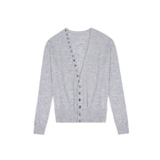 Women's Custom Gray V-Neck Long Sleeve Wool Knit Cardigan | OEM/ODM Knitwear Manufacturer