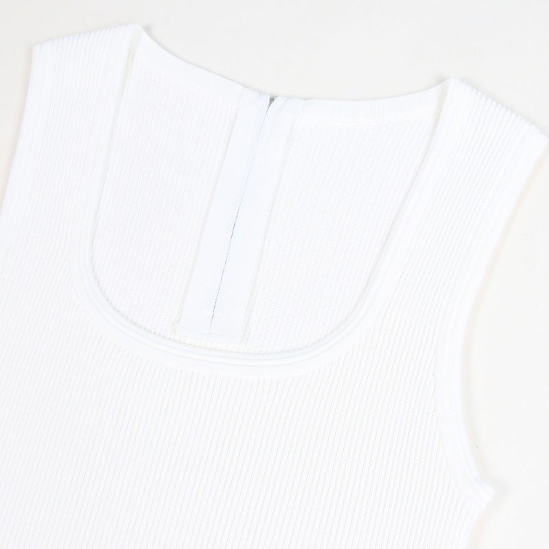 White Round Neck Sleeveless Knit Dress