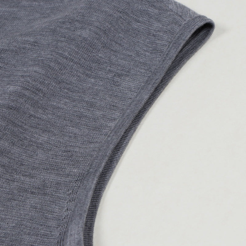 Women's Custom Gray Round Neck Sleeveless Wool Knit Vest | OEM/ODM Knitwear Manufacturer