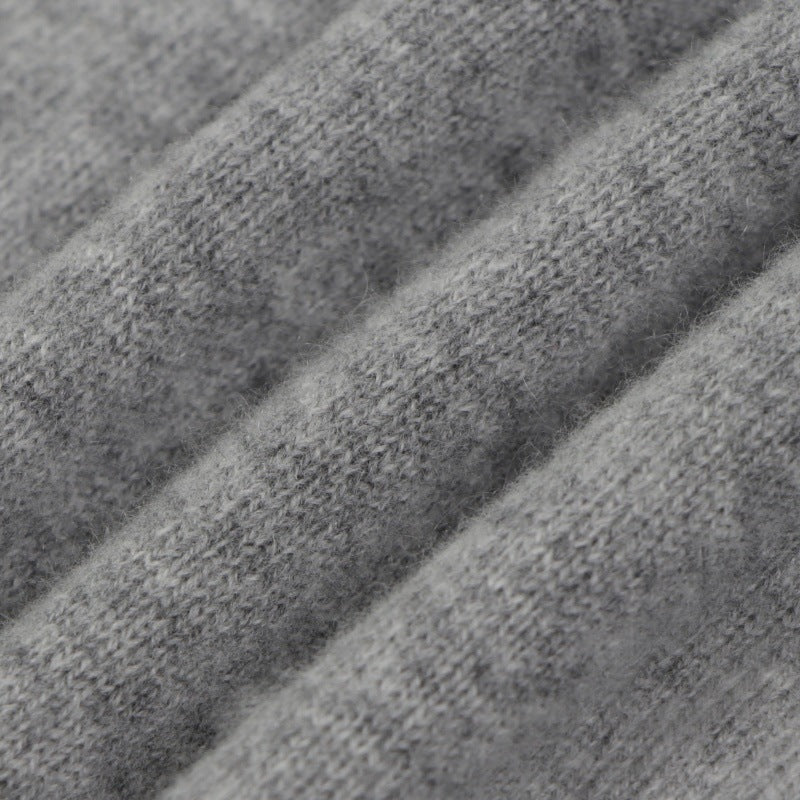 Gray Round Neck Long Sleeve Knit Cardigan Wool