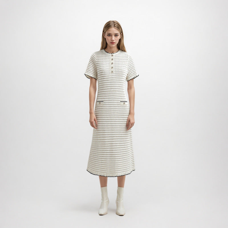 White Round Neck Short Sleeve Knit Dress