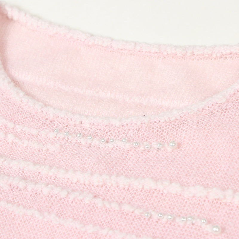 Women's Custom Pink Round Neck Long Sleeve Alpaca Knit Sweater | OEM/ODM Knitwear Manufacturer
