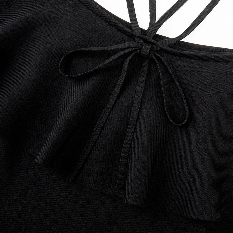 Black Off Shoulder Knit Sweater