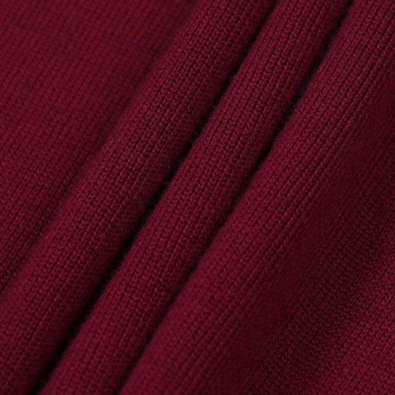 Red High Neck Sleeveless Knit Dress Wool