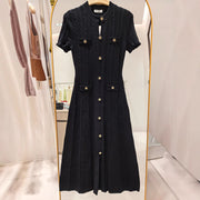 Women's Custom White Round Neck Short Sleeve Knit Dress | OEM/ODM Knitwear Manufacturer