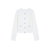 Women's Custom White Round Neck Long Sleeve Knit Cardigan | OEM/ODM Knitwear Manufacturer