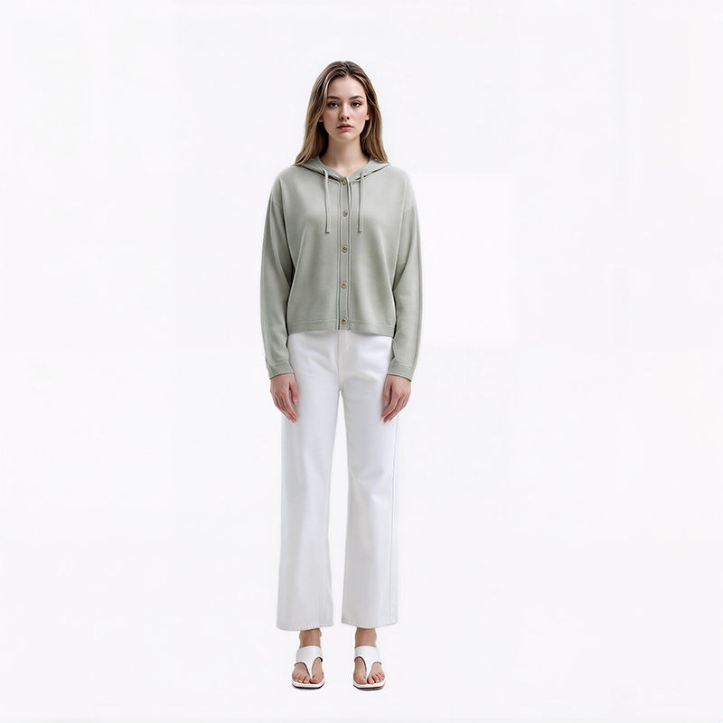 Women's Custom Green Hooded Long Sleeve Tencel Knit Sweater | OEM/ODM Knitwear Manufacturer