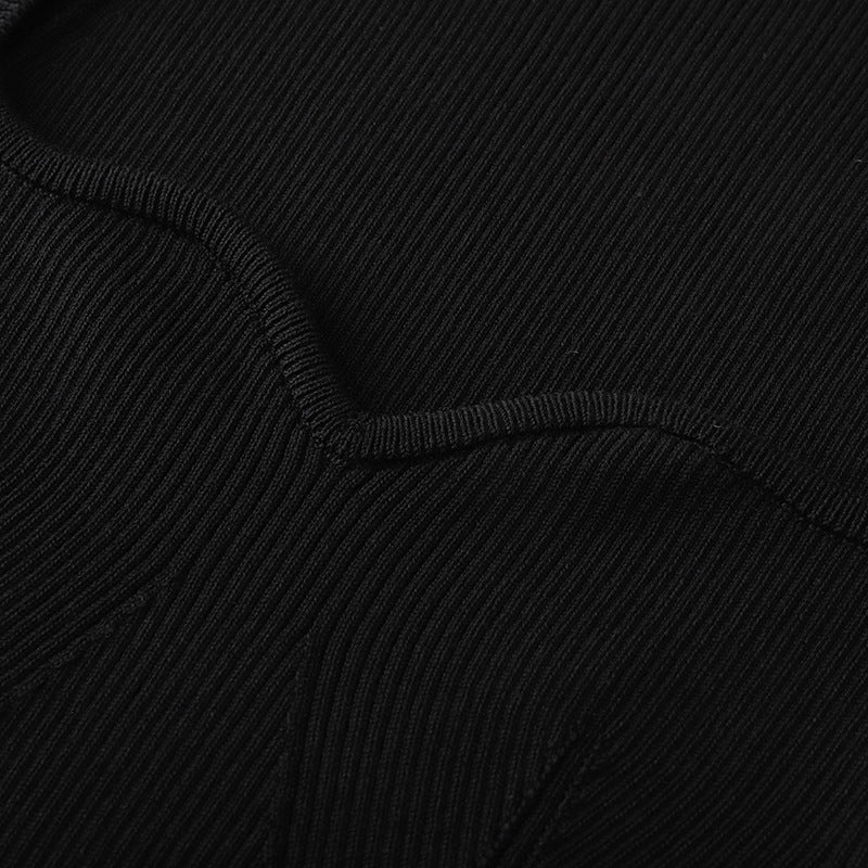 Black Sweetheart Neck Short Sleeve Knit Sweater