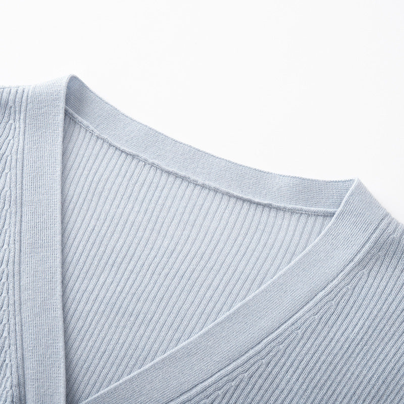 V Neck Long Sleeve Knit Sweater Wool