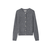 Gray Round Neck Long Sleeve Knit Cardigan Wool