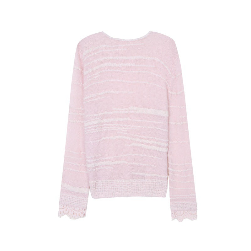 Women's Custom Pink Round Neck Long Sleeve Alpaca Knit Sweater | OEM/ODM Knitwear Manufacturer