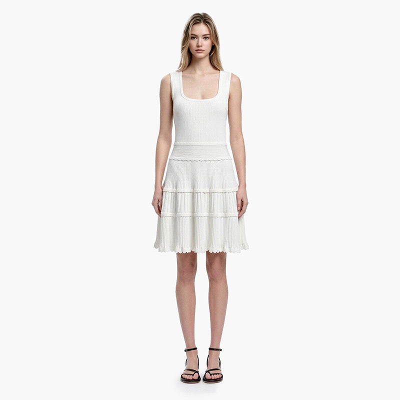 White Round Neck Sleeveless Knit Dress