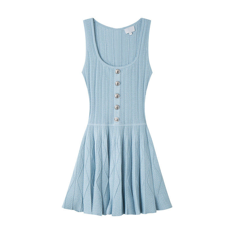 Pink Square Neck Sleeveless Knit Dress