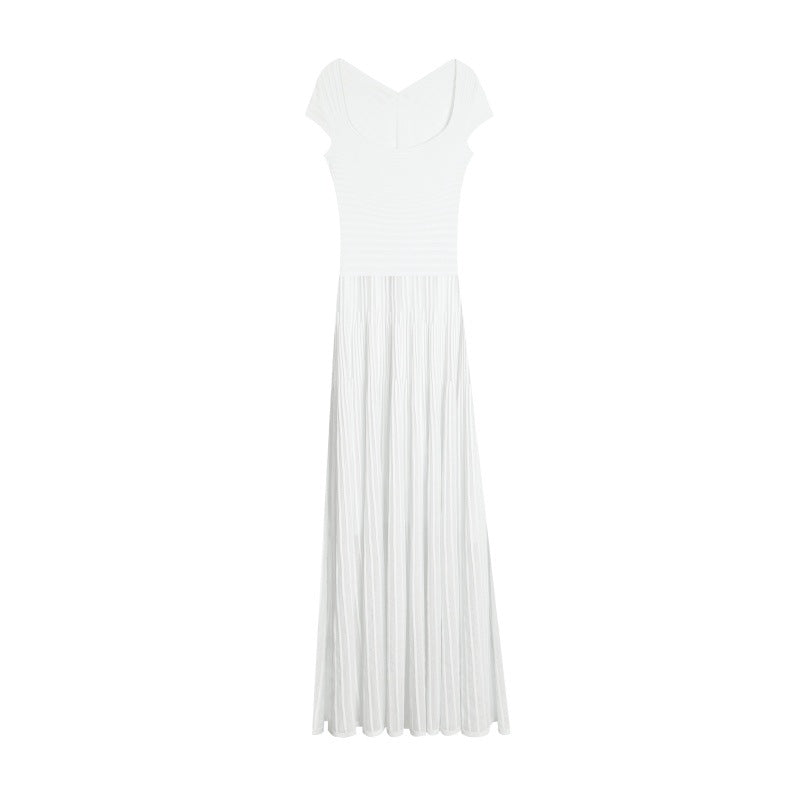 Blue Square Neck Short Sleeve Knit Dress