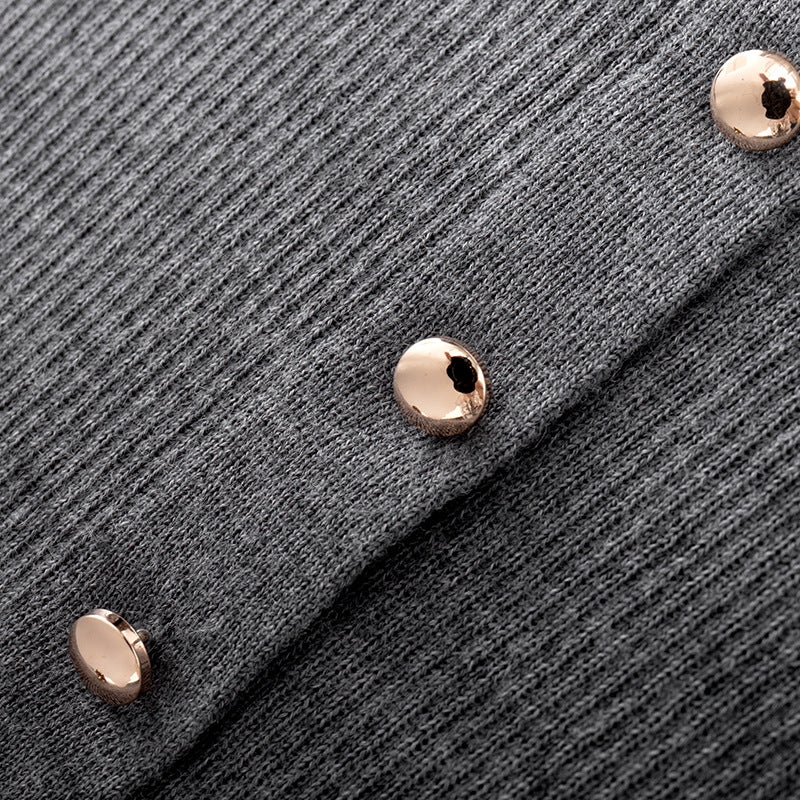 Women's Custom Black & Dark Gray Round Neck Long Sleeve Wool Knit Sweater | OEM/ODM Knitwear Manufacturer