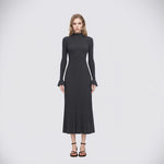 Load image into Gallery viewer, Women's Custom Gray High Neck Long Sleeve Wool Knit Dress | OEM/ODM Knitwear Manufacturer