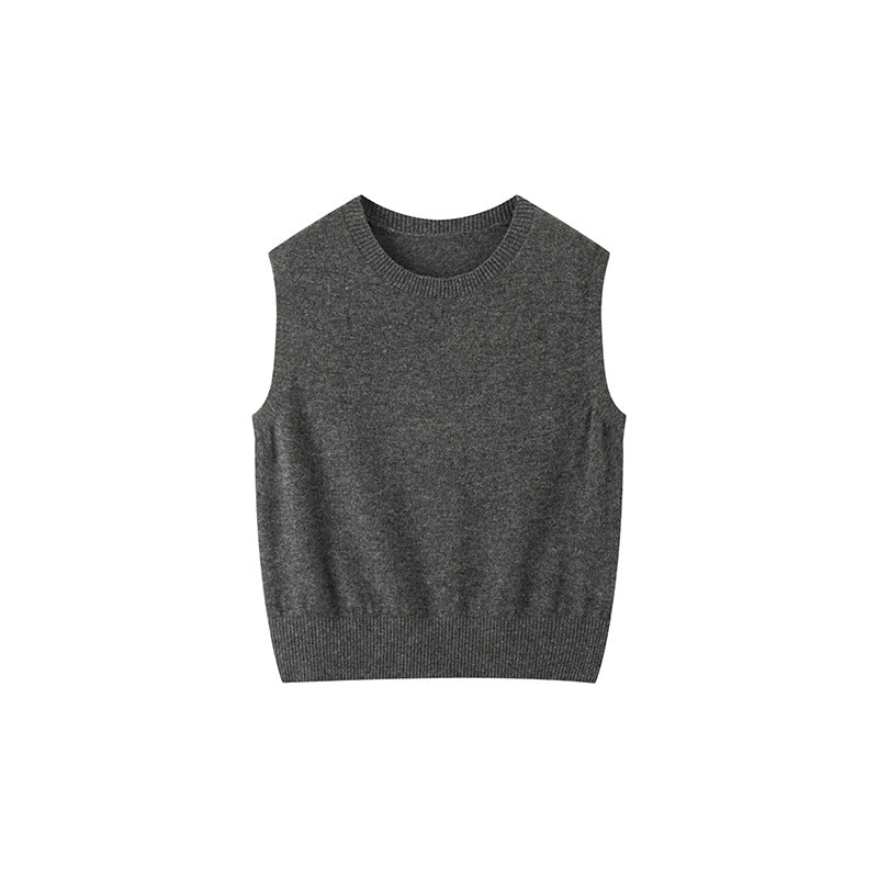 Women's Custom Gray Round Neck Sleeveless Wool Knit Sweater | OEM/ODM Knitwear Manufacturer