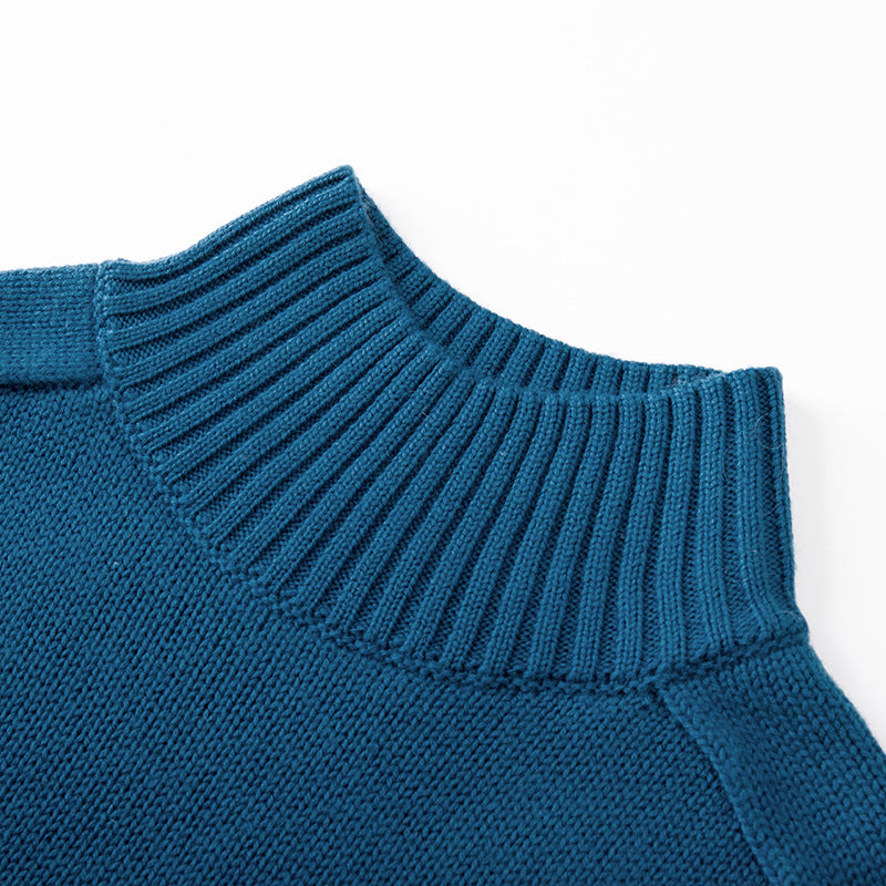 Women's Custom Blue Round Neck Long Sleeve Wool Knit Sweater | OEM/ODM Knitwear Manufacturer