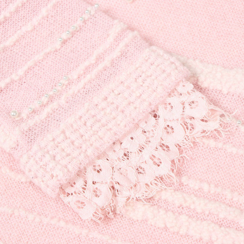 Women's Custom Pink Round Neck Long Sleeve Alpaca Knit Sweater | OEM/ODM Knitwear Manufacturer