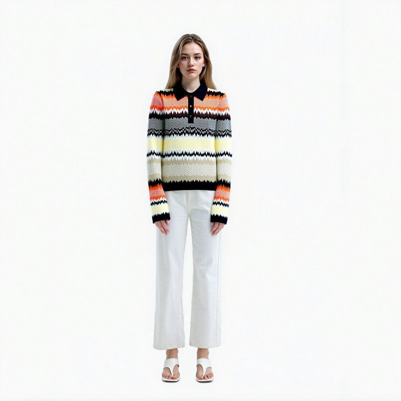 Polo Collar Long Sleeve Knit Sweater Tencel