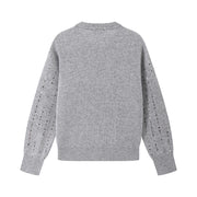 Gray Round Neck Long Sleeve Knit Sweater Wool