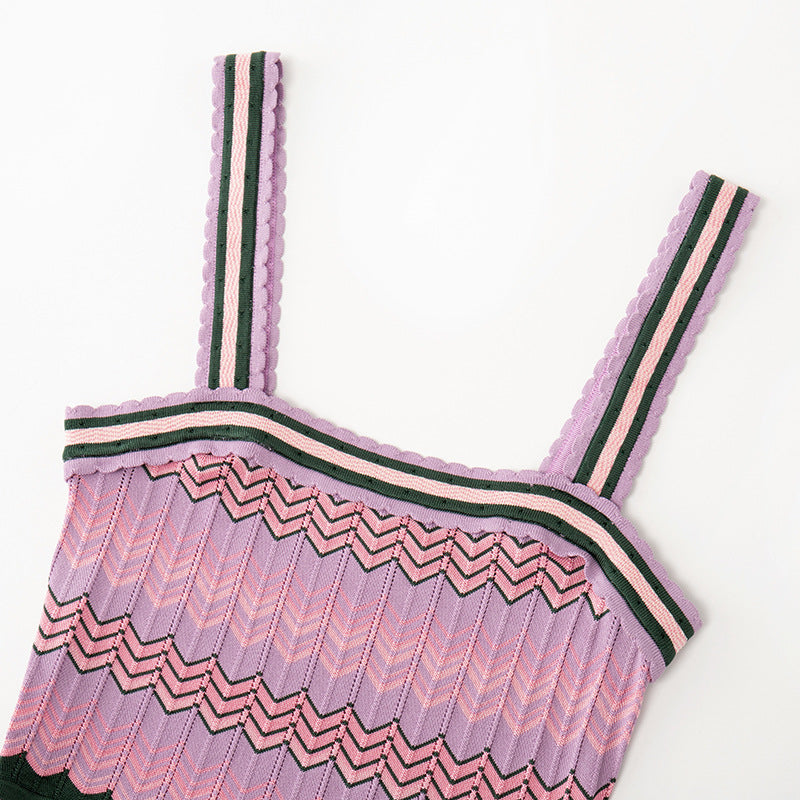 Women's Custom Stripe Straight Neck Sleeveless Knit Maxi Dress | OEM/ODM Knitwear Manufacturer