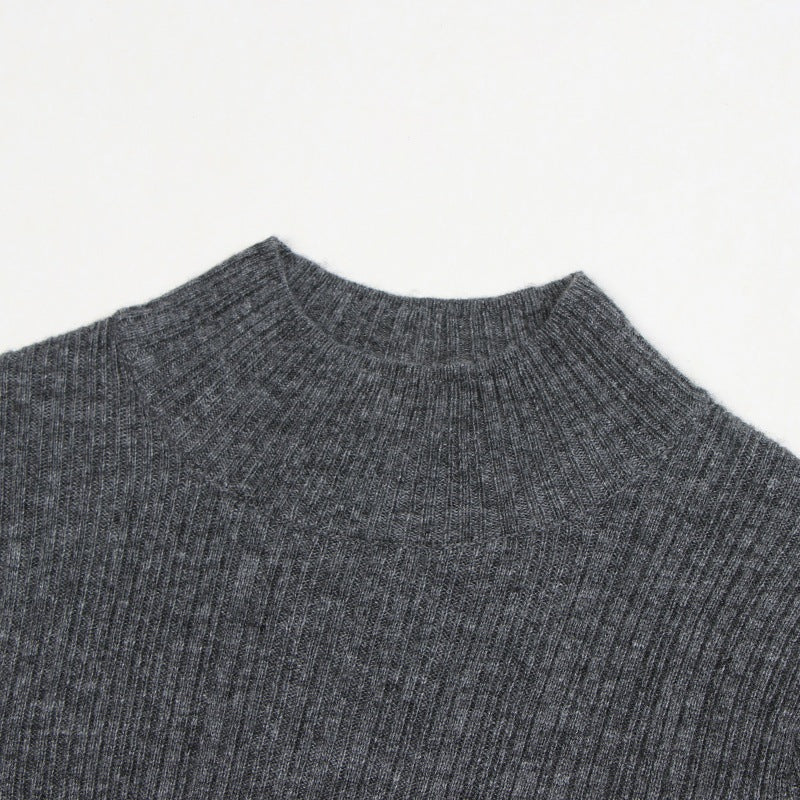 Women's Custom Gray High Neck Long Sleeve Wool Knit Dress | OEM/ODM Knitwear Manufacturer