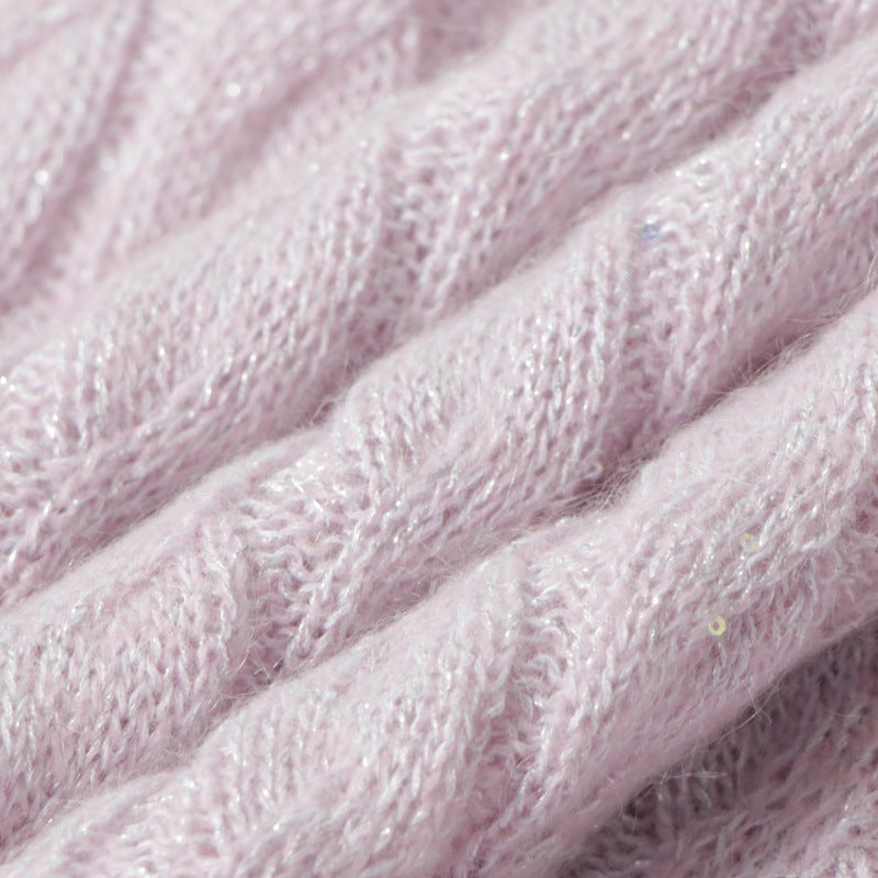 Pink Lapel Short Sleeve Knit Sweater Wool