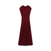 Women's Custom Burgundy Round Neck Short Sleeve Wool Knit Dress | OEM/ODM Knitwear Manufacturer
