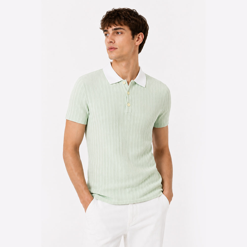 Men's Multicolor Cotton Polo Collar Short Sleeve T-Shirt