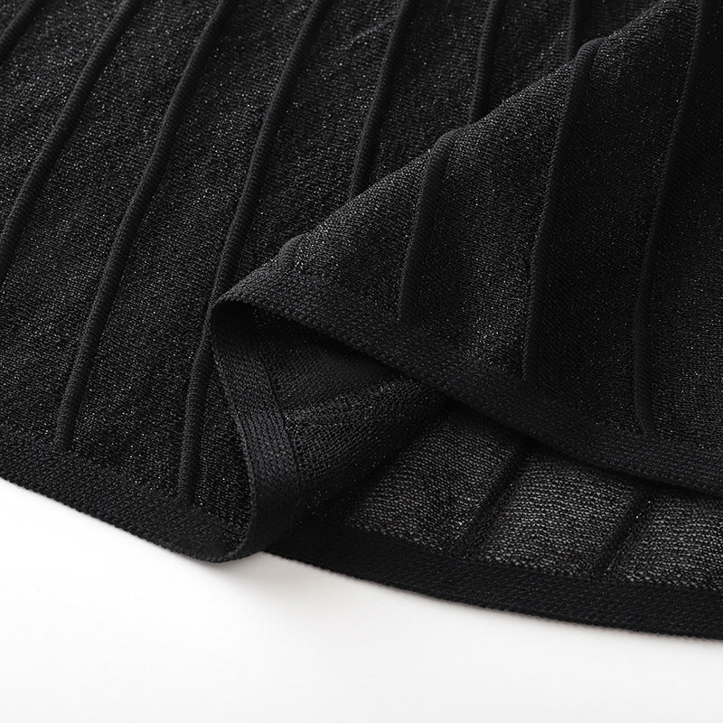 Black Round Neck Sleeveless Knit Skirt
