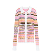 Women's Custom Pink Polo Collar Long Sleeve Tencel Knit Sweater