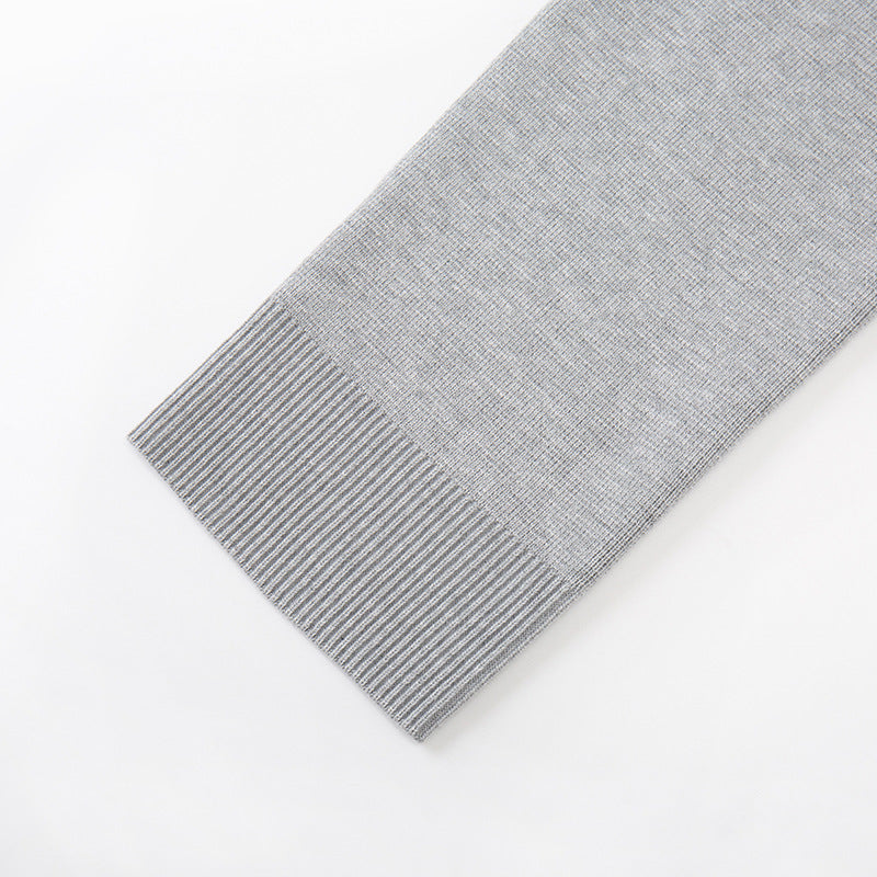 Women's Custom Gray Hooded Long Sleeve Knit Sweater | OEM/ODM Knitwear Manufacturer