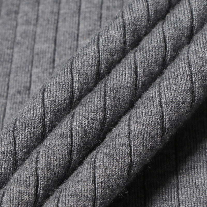 Gray Polo Collar Long Sleeve Knit Dress Wool