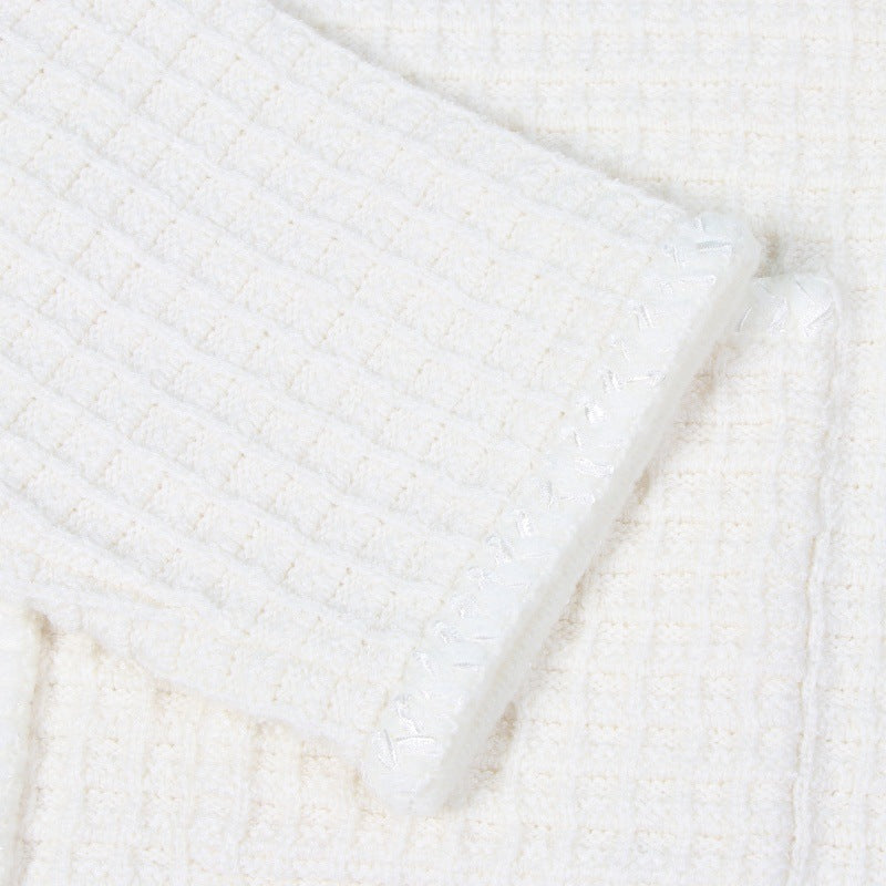 Women's Custom White Round Neck Long Sleeve Knit Cardigan | OEM/ODM Knitwear Manufacturer