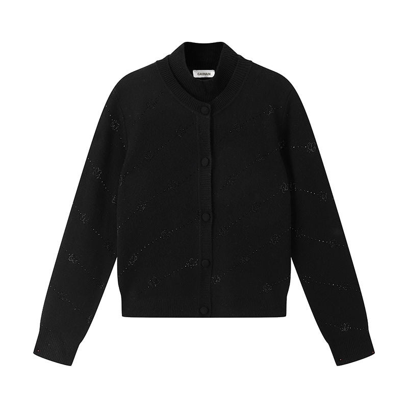 Women's Custom Black Round Neck Long Sleeve Wool Knit Sweater | OEM/ODM Knitwear Manufacturer