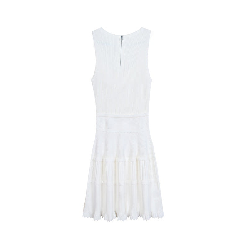 White Round Neck Sleeveless Knit Dress