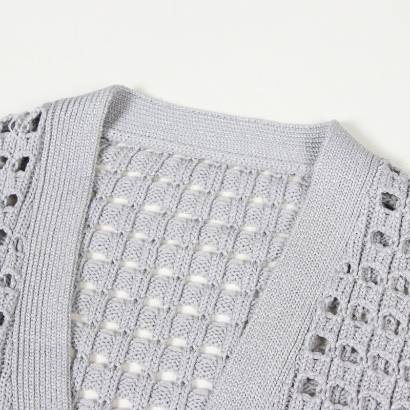 Women's Custom Gray V-Neck Long Sleeve Cotton Knit Sweater | OEM/ODM Knitwear Manufacturer