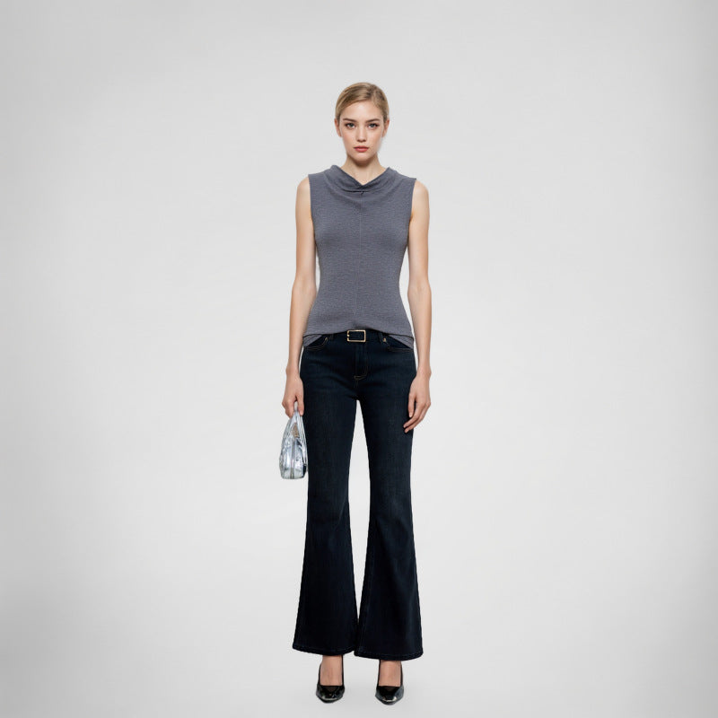 Women's Custom Gray Round Neck Sleeveless Wool Knit Vest | OEM/ODM Knitwear Manufacturer